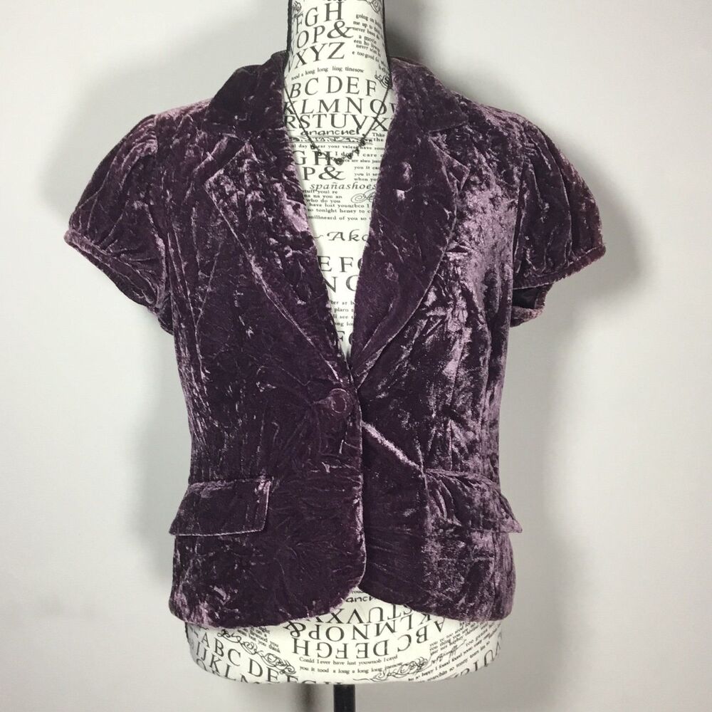 Plum velvet short sleeved blazer embroidered detail on back fairycore y2k M